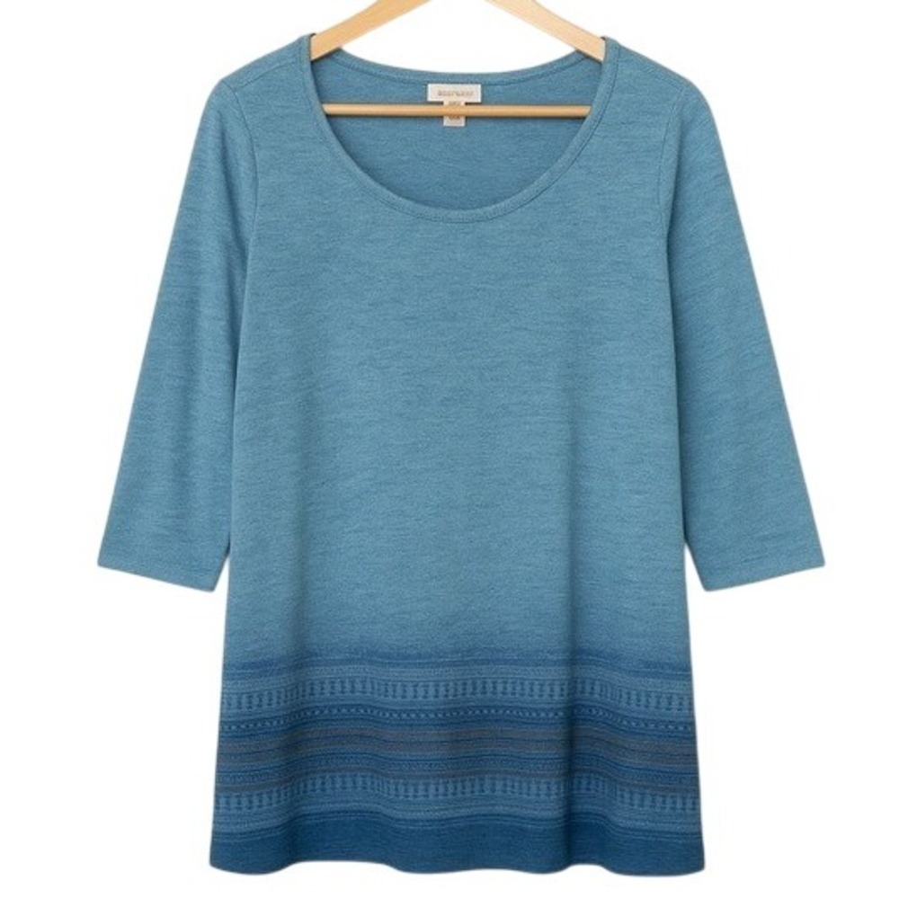 Blouse Size 1X One World Womens Blue Ombre Knit Scoop Neck 3/4 Sleeve